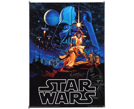 Star Wars A New Hope" B One sheet poster signed and remarqued with Darth Vader art by Greg Hildebrandt (Lucas Film, 1977).Pro