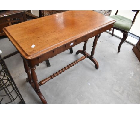 A Victorian mahogany sofa table having shaped apron and turned frame, approx. Dimensions W91 D45 H68cm