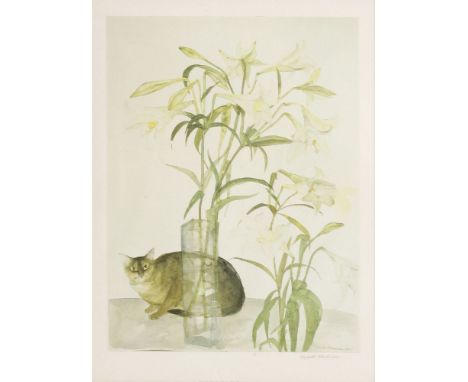 *After Elizabeth Blackadder (British, 1915-2012)ABYSSINIAN CAT AND LILIESOffset lithograph printed in colours, 1989, signed i