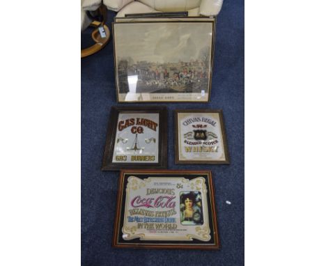 Three Mirrored Advertising Signs 'Gas Light Co', 'Coca Cola' and 'Chivas Regal' Scotch Whisky'. Plus 2 Prints.