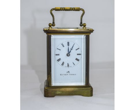 Matthew Norman Quality Brass Carriage Clock, 11 Jewell's, Unadjusted, White Porcelain Dial, Signed to Front Panel, Visible Es