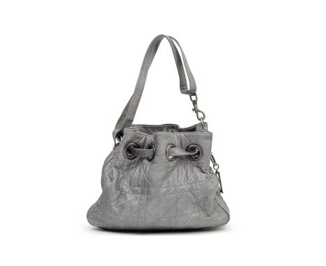 CHRISTIAN DIOR: A SILVER LEATHER CANNAGE DRAWSTRING BAGMetallic Cannage quilted leather with drawstring closure and aged silv