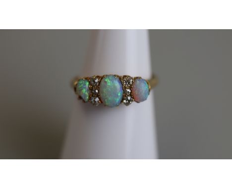 Victorian 18ct gold opal &amp; diamond set ring&nbsp;- Size L 