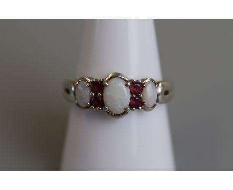 Opal and ruby silver ring 