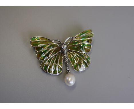 Silver &amp; champleve enamel butterfly brooch 