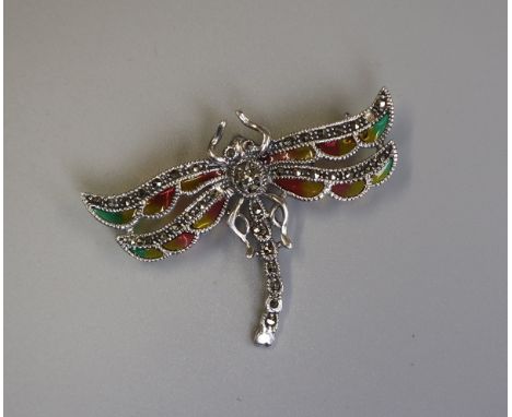 Silver &amp; champlevé enamel dragonfly brooch&nbsp; 