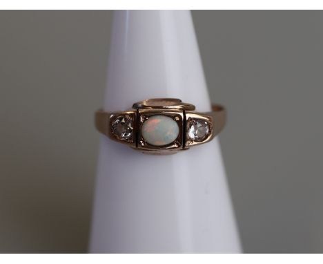 Gold opal set ring - Size L 