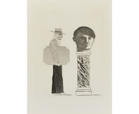 David Hockney, The Student (Aus: Homage to Picasso)Radierung und Aquatinta auf Karton 75,5 x 56,5 cm. Unter Glas gerahmt. Sig