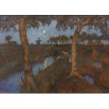 Otto Modersohn, Mondaufgang im Moor. Rückseitig Fuchsheide - blühender Hügel