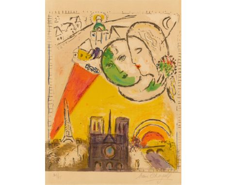 Marc Chagall, Le DimancheOriginal-Farblithographie auf Velin mit angeschnittenem Wasserzeichen "[ARCHE]S". 38,3 x 28,3 cm (39