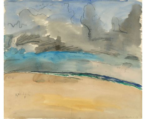 Erich Heckel, Wolken am MeerAquarell über schwarzer Kreide auf Aquarellbütten. 46,6 x 56,2 cm. Unten rechts mit Bleistift sig