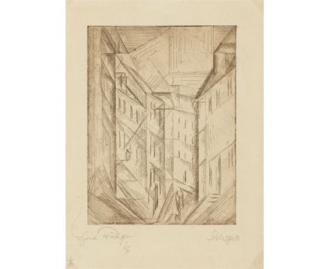 Lyonel Feininger, Schlossgasse (Weimar)Original-Radierung auf Kupferdruckpapier. 23,8 x 17,8 cm (32,4 x 24,4 cm). Signiert, d