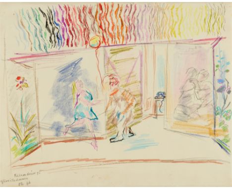Oskar Kokoschka, Bühnendekor zu Sphinx und StrohmannFarbkreide und Bleistift auf Zeichenpapier. 50,5 x 63,4 cm. Unten links m