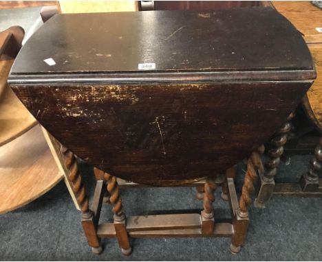 DARK OAK DROP FLAP GATE LEG TABLE ON BARLEY TWIST LEGS