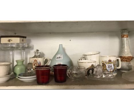 SHELF OF ROYAL COMMEMORATIVE WARE &amp; GLASSWARE