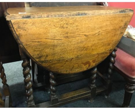 LIGHT OAK DROP FLAP BARLEY TWIST GATE LEG TABLE