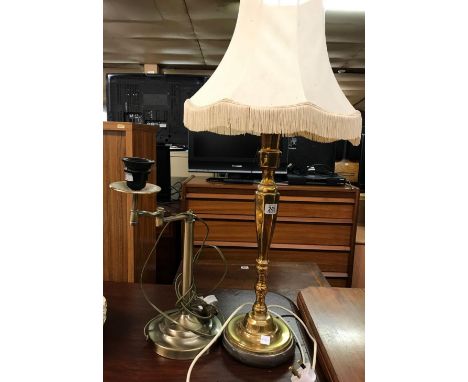 BRASS EFFECT PILLAR TABLE LAMP &amp; A HINGED TABLE LAMP