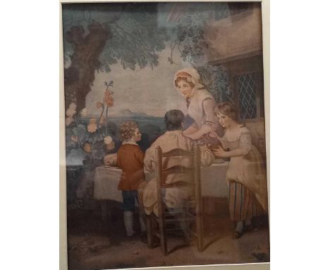 19THC PEARS PRINT, THE COTTAGE DOOR BY GEORGE MOORLAND