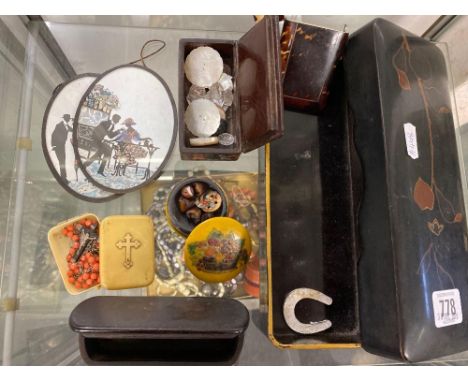CHINESE LACQUER BOX &amp; OTHER TRINKET BOXES &amp; 2 SMALL OVAL PLAQUES