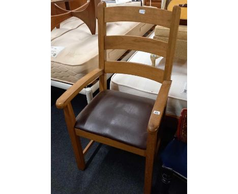 LARGE LIGHT OAK &amp; UPHOLSTERED CARVER CHAIR