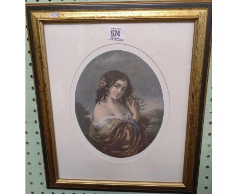 OVAL COLOUR PRINT OF A LADY