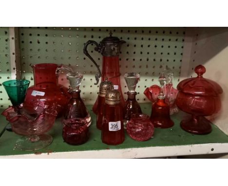 SHELF OF CRANBERRY GLASS