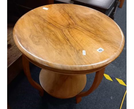 CIRCULAR WALNUT COFFEE TABLE WITH CURVED LEGS &amp; SHELF UNDER