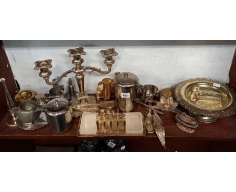 SHELF OF PLATED WARE &amp; PEWTER