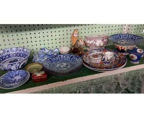 SHELF OF ORIENTAL &amp; OTHER CHINA PLATES,BOWLS ETC