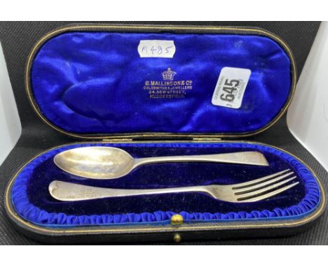 CASED SIL CHRISTENING SPOON &amp; FORK A/F