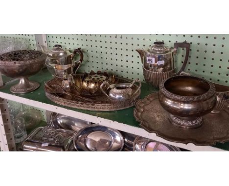 SHELF OF VARIOUS PLATED WARE