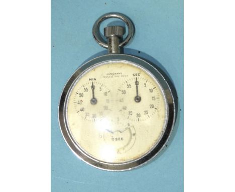 A Junghans Process Time Meter stop watch, chrome, impressed "P. T. Officer HMS Ganges 5", on back.