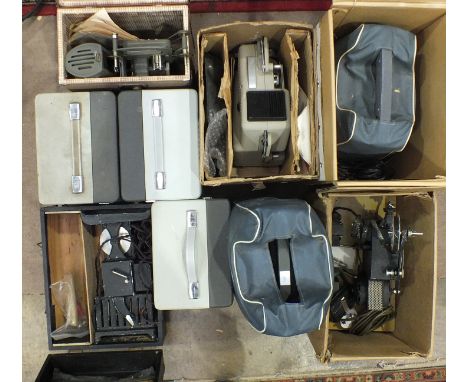 A Norris 9.5mm projector in original box, a Pathescope Ace 9.5mm projector and other cinematic equipment.