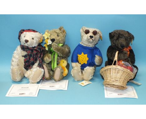 Modern Steiff for Danbury Mint: Four Seasons Bears, three with certificates, all with buttons and tags, 30cm, (4).