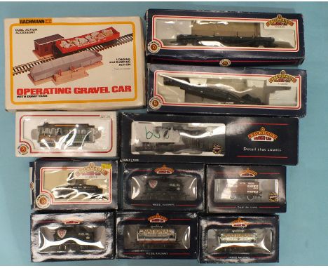 Bachmann, HO Gauge, 1426 Operating Gravel Car, boxed, 60531 Cable Car and nine boxed OO gauge wagons, (some a/f), (11).