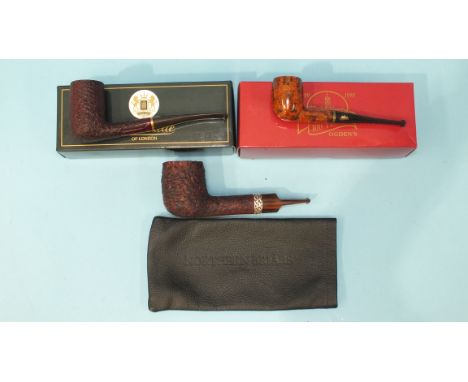 A Northern Briars "Regal" 5 with white metal woven band and two other pipes by Ogdens and Ben Wade, both boxed and unused, (3