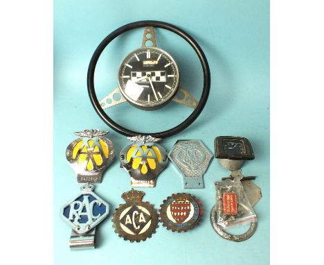 A Rallye Automobile Monte Carlo car badge (a/f), another for "Club de Andalucia Real Automovil, Sevilla", three AA and one RA