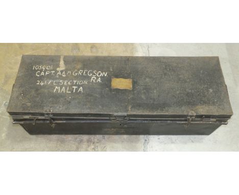 A uniform trunk with brass plaque engraved "Charles Dalton 2nd Life Guards", 110cm long.