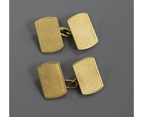 A pair of 18ct gold engine-turned cufflinks, 11.6 grams.