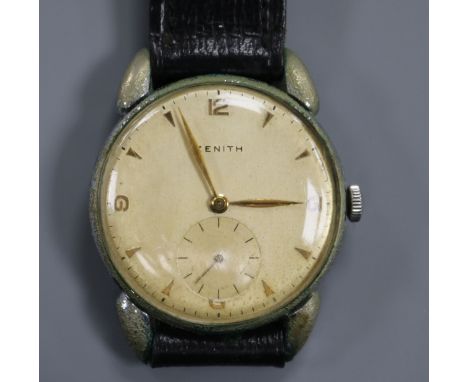 A gentleman's stainless steel Zenith manual wind wrist watch, with subsidiary seconds.