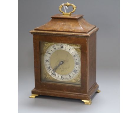 A burr walnut mantel clock height 23cm