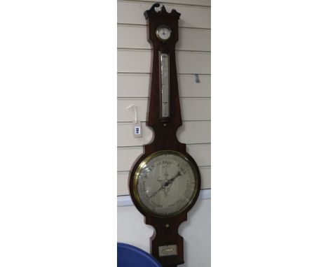 A Victorian mahogany wheel barometer, J. Broggi, Chelmsford (damage) W.30cm