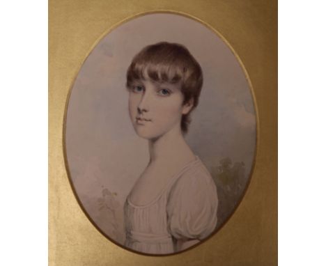 Early 19th century English School, watercolour, portrait of a young child, 15 x 12cm, unframed