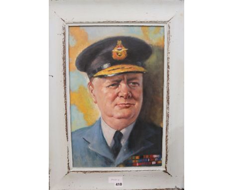 English School, oil on canvas board, Portrait of Winston Churchill, 50 x 32cm