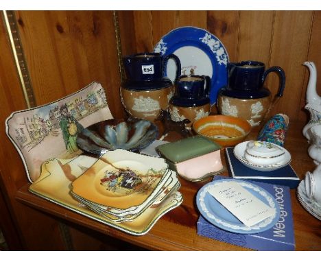 VARIOUS CERAMICS, Shelley bowl, Doulton Lambeth hunting scene jugs etc (s.d.)
