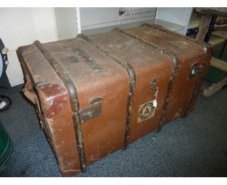 A VINTAGE BENTWOOD BOUND CANVAS TRUNK