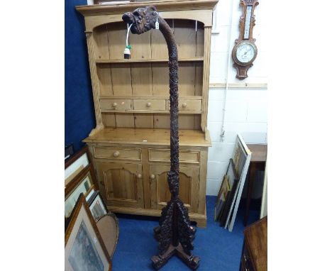 A CHINESE CARVED HARDWOOD STANDARD LAMP, approximate height 177cm