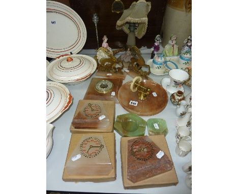 VARIOUS NOVELTY ALABASTER, and other items, calendars, lamp bases etc