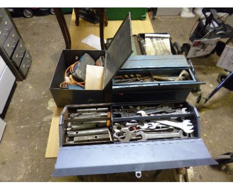 TWO METAL TOOL BOXES, and a metal box containing a quantity of hand tools etc