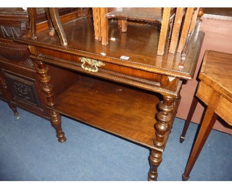 A VICTORIAN WALNUT SIDE TABLE/BUFFET, with single drawer, gallery back and lower shelf